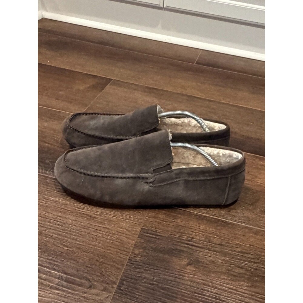 Vince Mens Suede Shearling Slippers Moccasins Size 10 Brown Lounge House Shoes